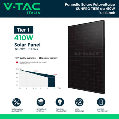 KIT Fotovoltaico Trifase 10kW con Inverter Ibrido, 24 Moduli SUNPRO TIER1 410W Full Black con Accmulo LFP 20kWh - Energia Libera Shop - V-TAC -