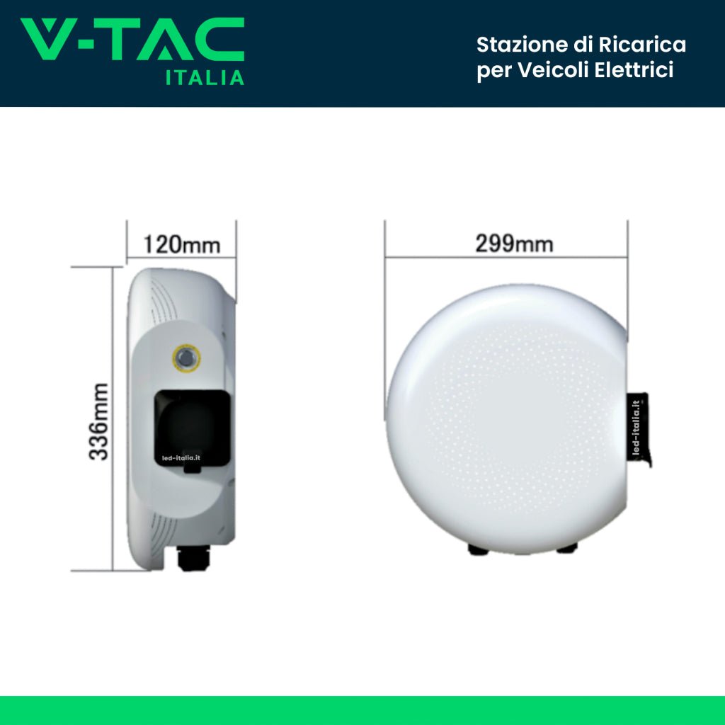V-TAC Stazione di Ricarica 7.4kw Monofase 230V 32A per Veicoli Elettrici con Cavo 5m e 2 Card d'attivazione IP65 IK10 - Energia Libera Shop - V-TAC -